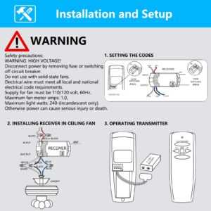 Universal Ceiling Fan Remote Control and Receiver Kit for Hampton Bay Hunter Harbor Breeze, 3-Speed Light Dimmer, Replacement for FAN28R Fan-HD L3H2010FANHD CHQ7078T UC7078T 53T HD5 Kit