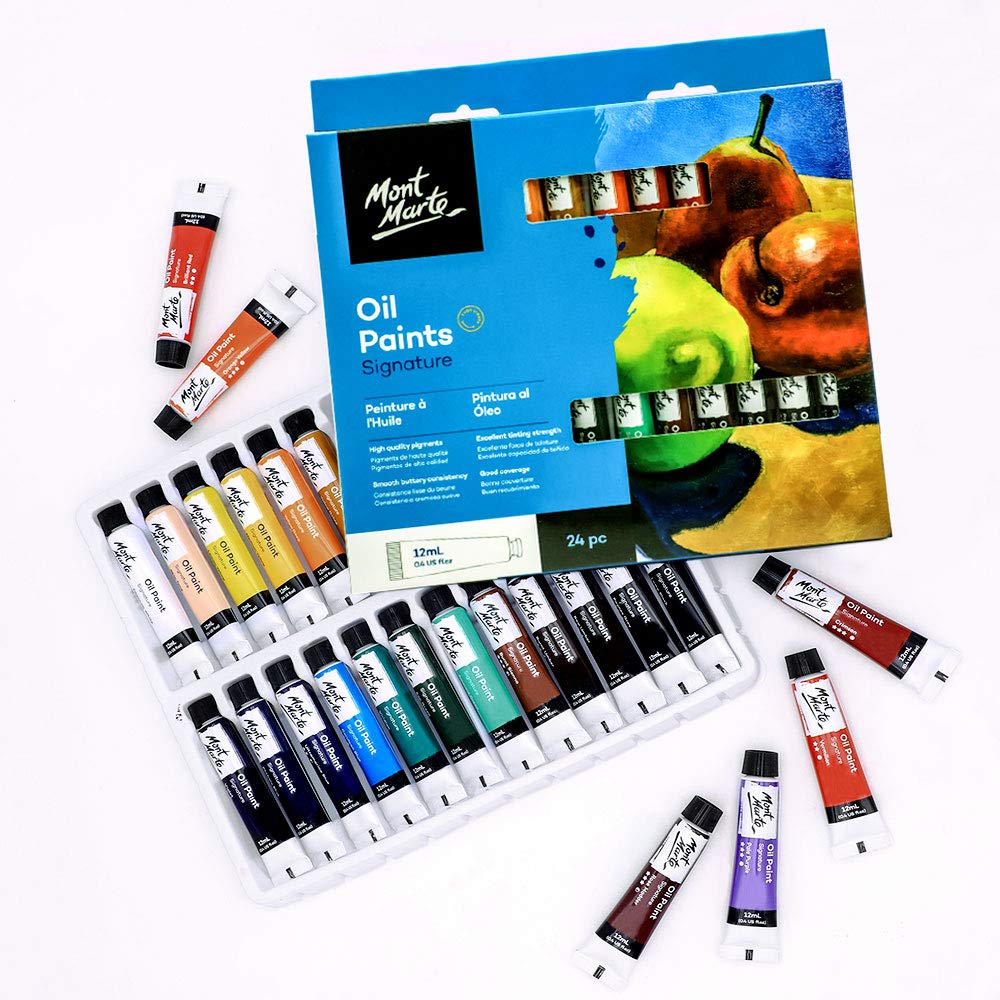 Mont Marte Oil Paint Set Signature 24pc x 0.4oz, Good Coverage, Good Tinting Strength, for Beginners, Students and Artists