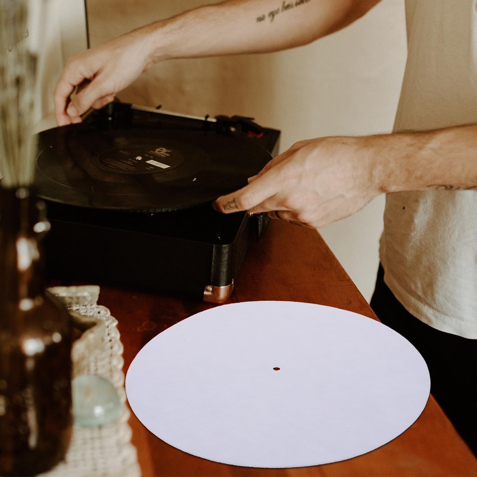 Turntable Mat Dj Slipmats White 30 X 30 X 0.2cm Anti-Static Felt Mat for Record Player