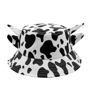 jumisee men women cotton cow print bucket hat summer beach sun hat fisherman hat with cute horn ears