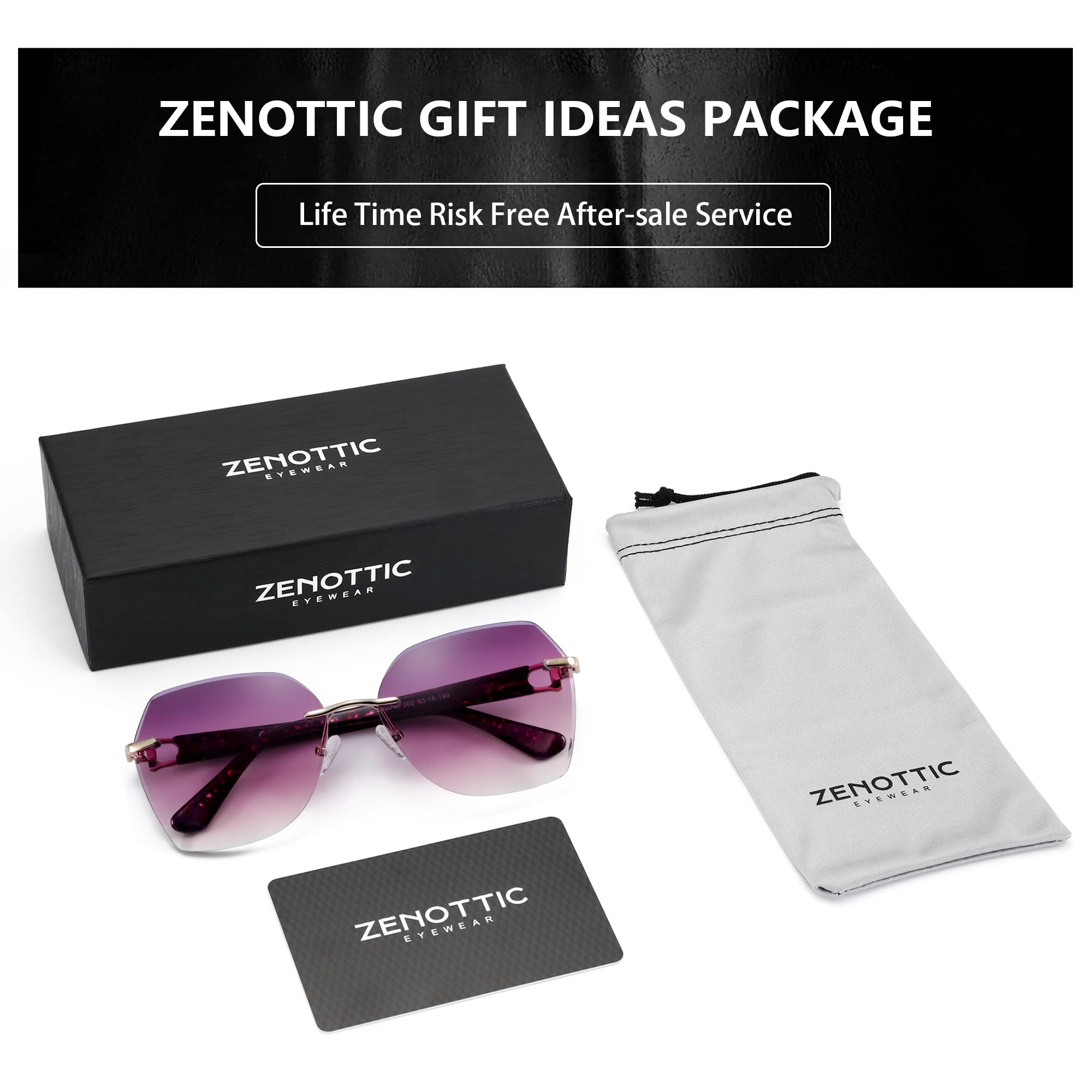 ZENOTTIC Oversized Rimless Sunglasses for Women Geometric Diamond Cutting Gradient Lens UV Protection Fashion Shades Trendy