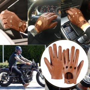 MGGMOKAY Mens Touchscreen Leather Driving Gloves Unlined,Camel,Medium