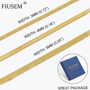 Fiusem Gold Plated Necklace for Women, Gold Plated Chain for women 14K Real Gold Plated Herringbone Necklace for Women, 4mm(W) 16"(L)