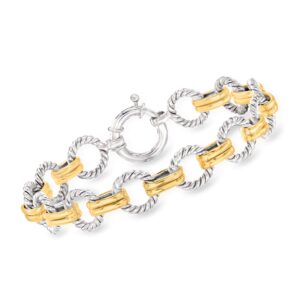 ross-simons two-tone sterling silver twisted circle-link bracelet. 7 inches