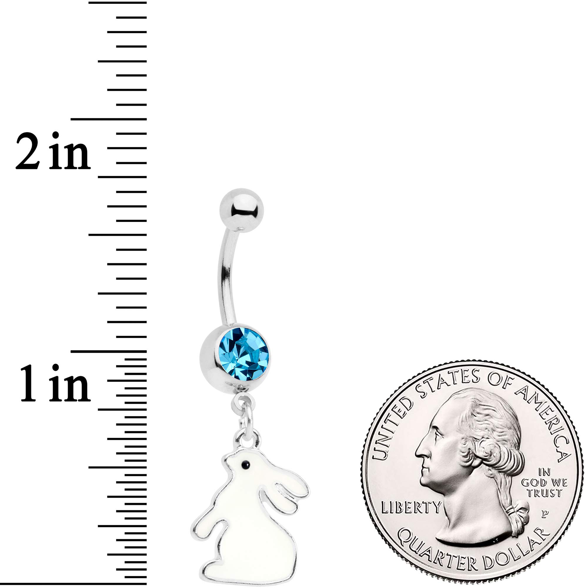 Body Candy Womens 14G Steel Navel Ring Piercing Blue Accent Bunny Glow in the Dark Dangle Belly Button Ring