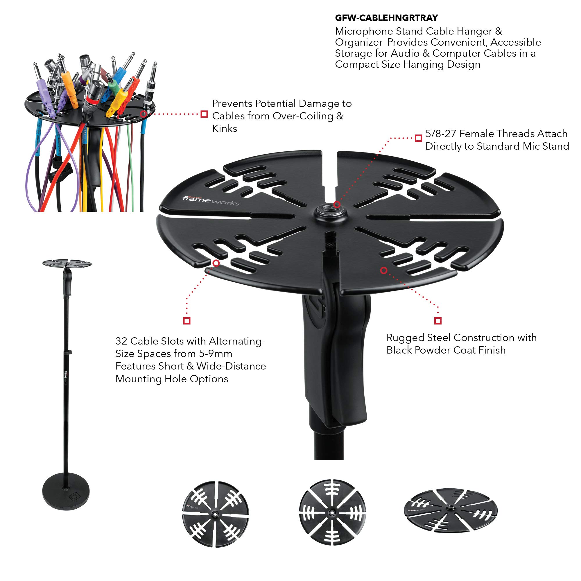 Gator Frameworks Microphone Stand Cable Hanger & Organizer; Prevents Cables from Over-Coiling or Kinking (GFW-CABLEHNGRTRAY)