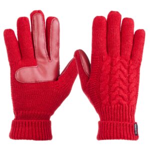 isotoner womens smartouch solid triple cable knit palm with patches gloves, chili, one size us