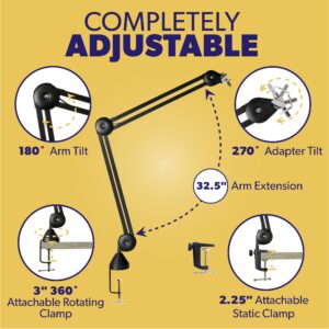 AUPHONIX PRO Mic Arm Stand – Microphone Scissor Boom & Clamp - Compatible with Standard Shock Mounts - Microphone Stand for Desk or Table