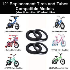 (2 Sets) 12.5” x 2.25 Kids Bike Replacement Tires and Tubes - Compatible with Most 12” Kids Bikes Like RoyalBaby, Schwinn, and Dynacraft - Made from BPA/Latex Free Butyl Rubber