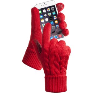 isotoner Womens Smartouch Solid Triple Cable Knit Palm With Patches Gloves, Chili, One Size US