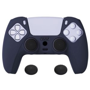 playvital midnight blue pure series anti-slip silicone cover skin for ps5 controller, soft rubber case for ps5 wireless controller with black thumb grip caps