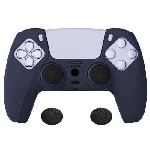 PlayVital Midnight Blue Pure Series Anti-Slip Silicone Cover Skin for ps5 Controller, Soft Rubber Case for ps5 Wireless Controller with Black Thumb Grip Caps