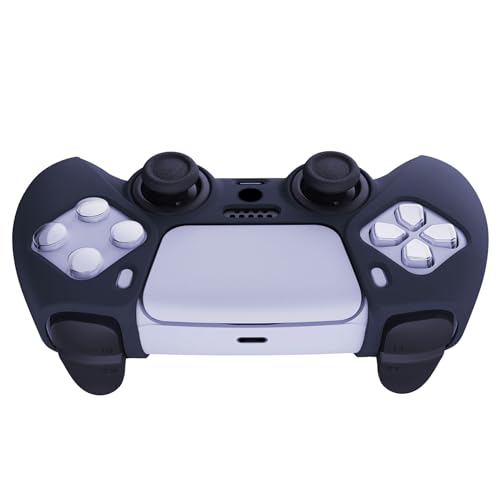 PlayVital Midnight Blue Pure Series Anti-Slip Silicone Cover Skin for ps5 Controller, Soft Rubber Case for ps5 Wireless Controller with Black Thumb Grip Caps