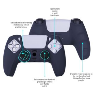 PlayVital Midnight Blue Pure Series Anti-Slip Silicone Cover Skin for ps5 Controller, Soft Rubber Case for ps5 Wireless Controller with Black Thumb Grip Caps