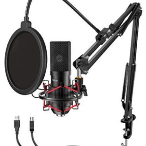 FIFINE USB Microphone Set with Flexible Boom Arm Stand Pop Filter, Plug and Play with PC Desktop Laptop Computer, Streaming Podcast Instrument Mic Kit for Home Studio (T732)