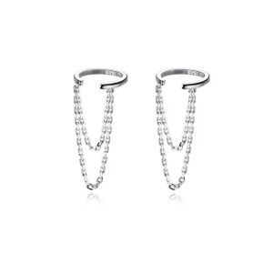 reffeer solid 925 sterling silver cuff earrings chain for women cartilage wrap earrings helix cuffs (a-silver)