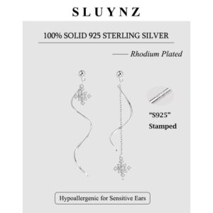 SLUYNZ 925 Sterling Silver Snowflake Dangle Earrings Chain for Women Snowflake Earrings Drop Earrings (A-Silver)