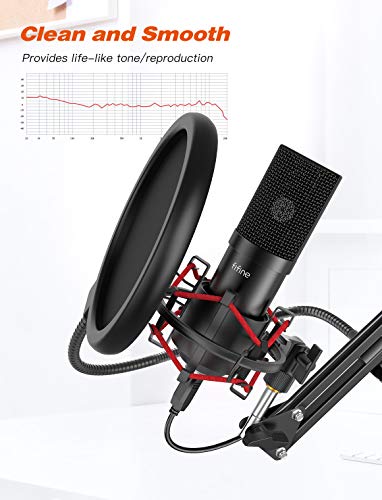 FIFINE USB Microphone Set with Flexible Boom Arm Stand Pop Filter, Plug and Play with PC Desktop Laptop Computer, Streaming Podcast Instrument Mic Kit for Home Studio (T732)