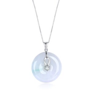 jade pendant necklace charm jade clasp fashion and elegant jewelry necklace for women, sterling silver 18" chain(round shape)