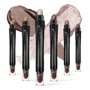 luxaza 6pcs cream brown neutral eyeshadow stick makeup sets, metallic eye brightener stick pencil crayon -b02-fall brown