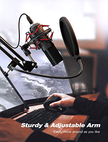 FIFINE USB Microphone Set with Flexible Boom Arm Stand Pop Filter, Plug and Play with PC Desktop Laptop Computer, Streaming Podcast Instrument Mic Kit for Home Studio (T732)