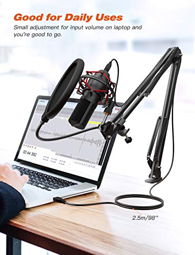 FIFINE USB Microphone Set with Flexible Boom Arm Stand Pop Filter, Plug and Play with PC Desktop Laptop Computer, Streaming Podcast Instrument Mic Kit for Home Studio (T732)