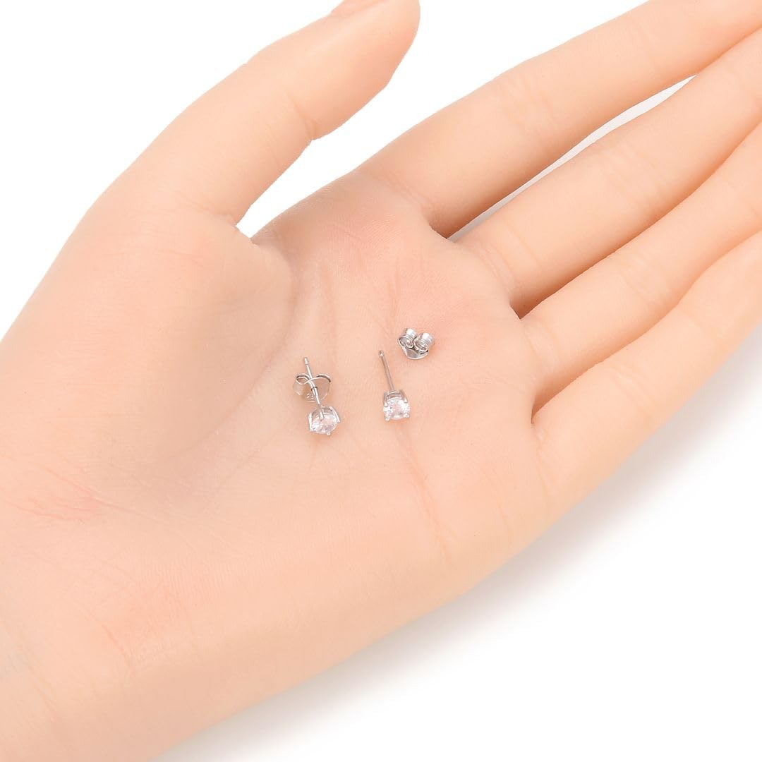 1 Pair Adabele Real 925 Sterling Silver April Birthstone Round Cut Stud Earrings 4mm Small Cute Cubic Zirconia Clear Diamond Stone Solitaire Anniversary Birthday Gift SSE78-4