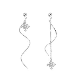 SLUYNZ 925 Sterling Silver Snowflake Dangle Earrings Chain for Women Snowflake Earrings Drop Earrings (A-Silver)