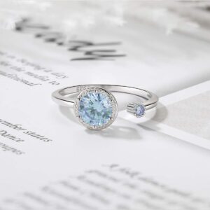 Presentski March Birthstone Rings for Women Sterling Silver CZ Blue Aquamarine Birthstone Adjustable Rings