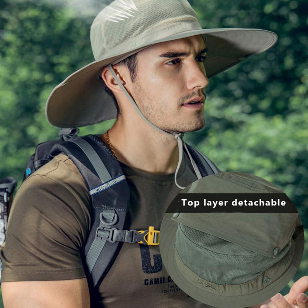 Mens Sun Hat with UV Protection Waterproof Wide Brim Sun Hat for Men Fishing Hiking Safari Camping Garden Outdoor Green