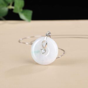 Jade Pendant Necklace Charm Jade Clasp Fashion and Elegant Jewelry Necklace for Women, Sterling Silver 18" Chain(Round shape)