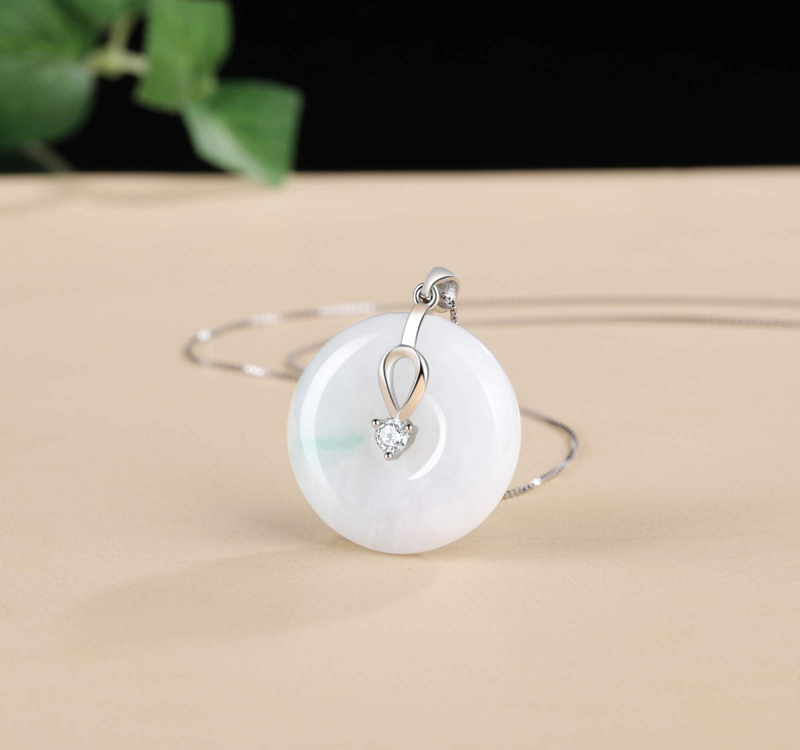 Jade Pendant Necklace Charm Jade Clasp Fashion and Elegant Jewelry Necklace for Women, Sterling Silver 18" Chain(Round shape)