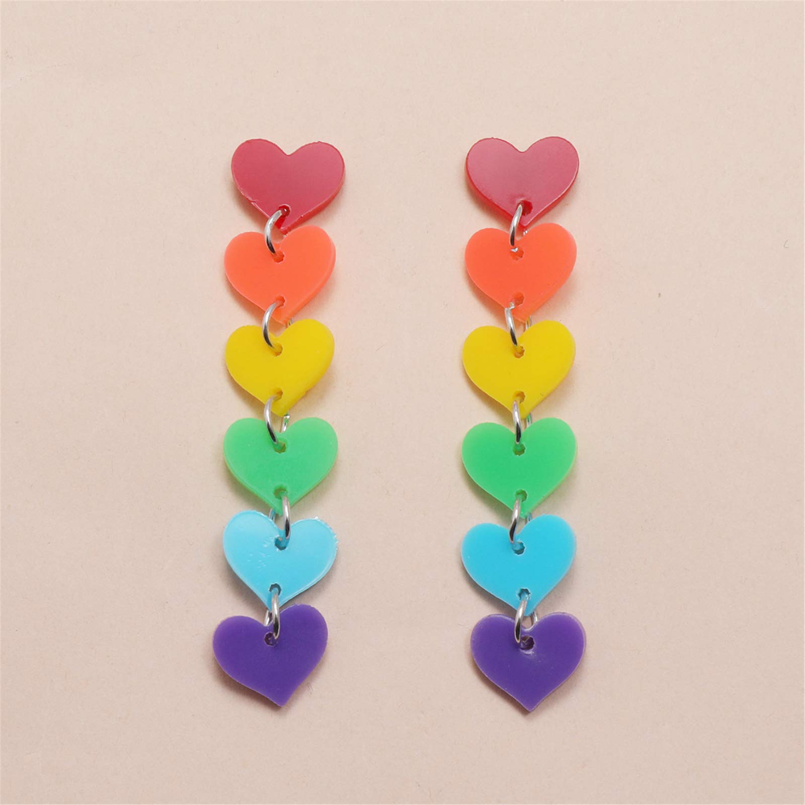 coadipress Heart Rainbow Chain Stud Earrings for Women Cool Weird Lightweight Resin Acrylic Personality Dangle Drop Earrings Jewelry (7 Color Heart)