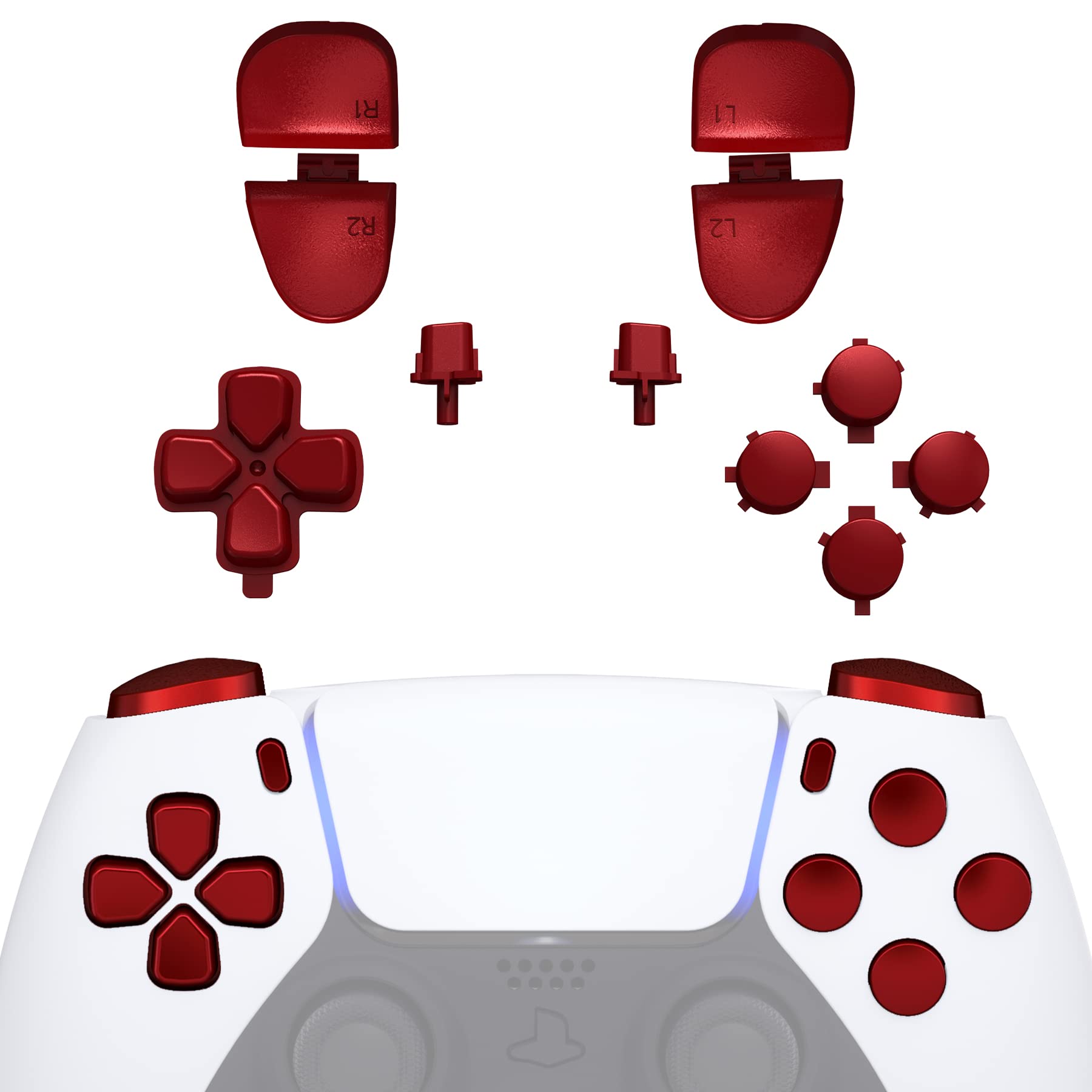 eXtremeRate Replacement D-pad R1 L1 R2 L2 Triggers Share Options Face Buttons, Scarlet Red Full Set Buttons Compatible with ps5 Controller BDM-030 BDM-040 - Controller NOT Included