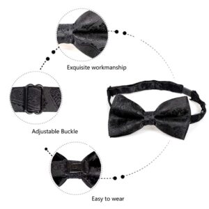 Alizeal Mens Paisley Bow Tie, Pocket Square, Cufflinks Set (Black)