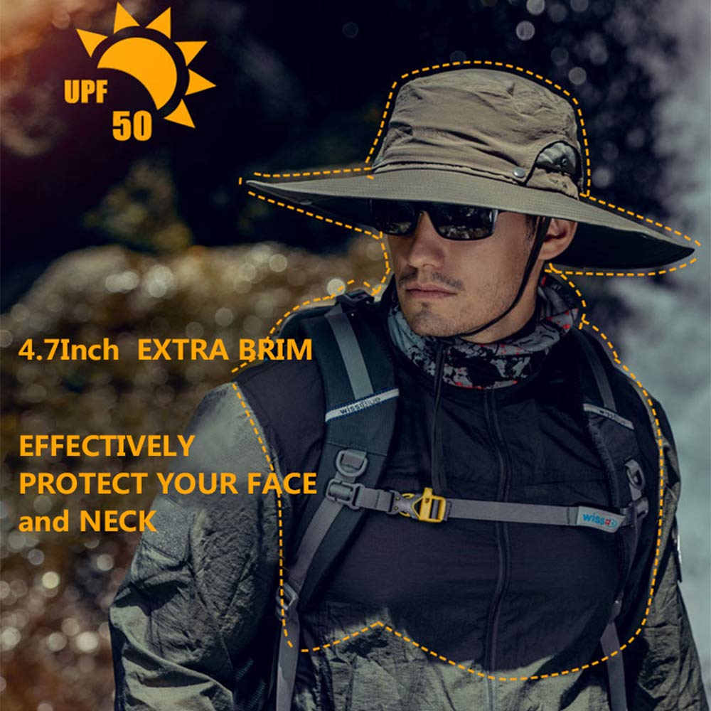 Mens Sun Hat with UV Protection Waterproof Wide Brim Sun Hat for Men Fishing Hiking Safari Camping Garden Outdoor Green