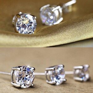 1 Pair Adabele Real 925 Sterling Silver April Birthstone Round Cut Stud Earrings 4mm Small Cute Cubic Zirconia Clear Diamond Stone Solitaire Anniversary Birthday Gift SSE78-4