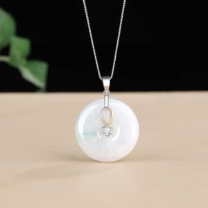 Jade Pendant Necklace Charm Jade Clasp Fashion and Elegant Jewelry Necklace for Women, Sterling Silver 18" Chain(Round shape)