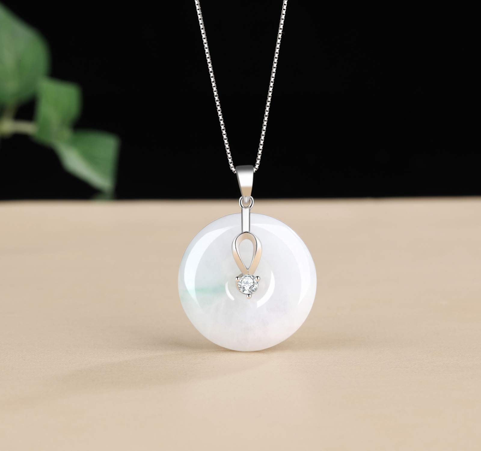 Jade Pendant Necklace Charm Jade Clasp Fashion and Elegant Jewelry Necklace for Women, Sterling Silver 18" Chain(Round shape)