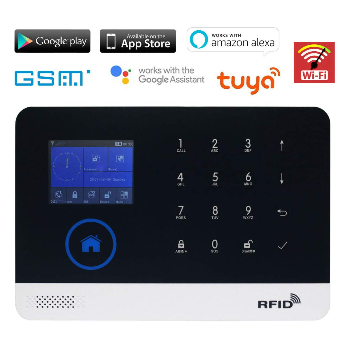 KEEPWORLD WiFi GSM Tuya Wireless Smart Home Office Security Alarm Burglar System, APP Control, Compatible with Amazon Alexa and Google Home, Support RFID Access, Anti-Theft Auto Dialer, Easy Install…