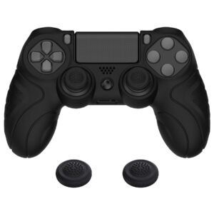 PlayVital Guardian Edition Black Ergonomic Soft Anti-Slip Controller Silicone Case Cover for ps4, Rubber Protector Skin with Joystick Caps for ps4 Slim for ps4 Pro Controller