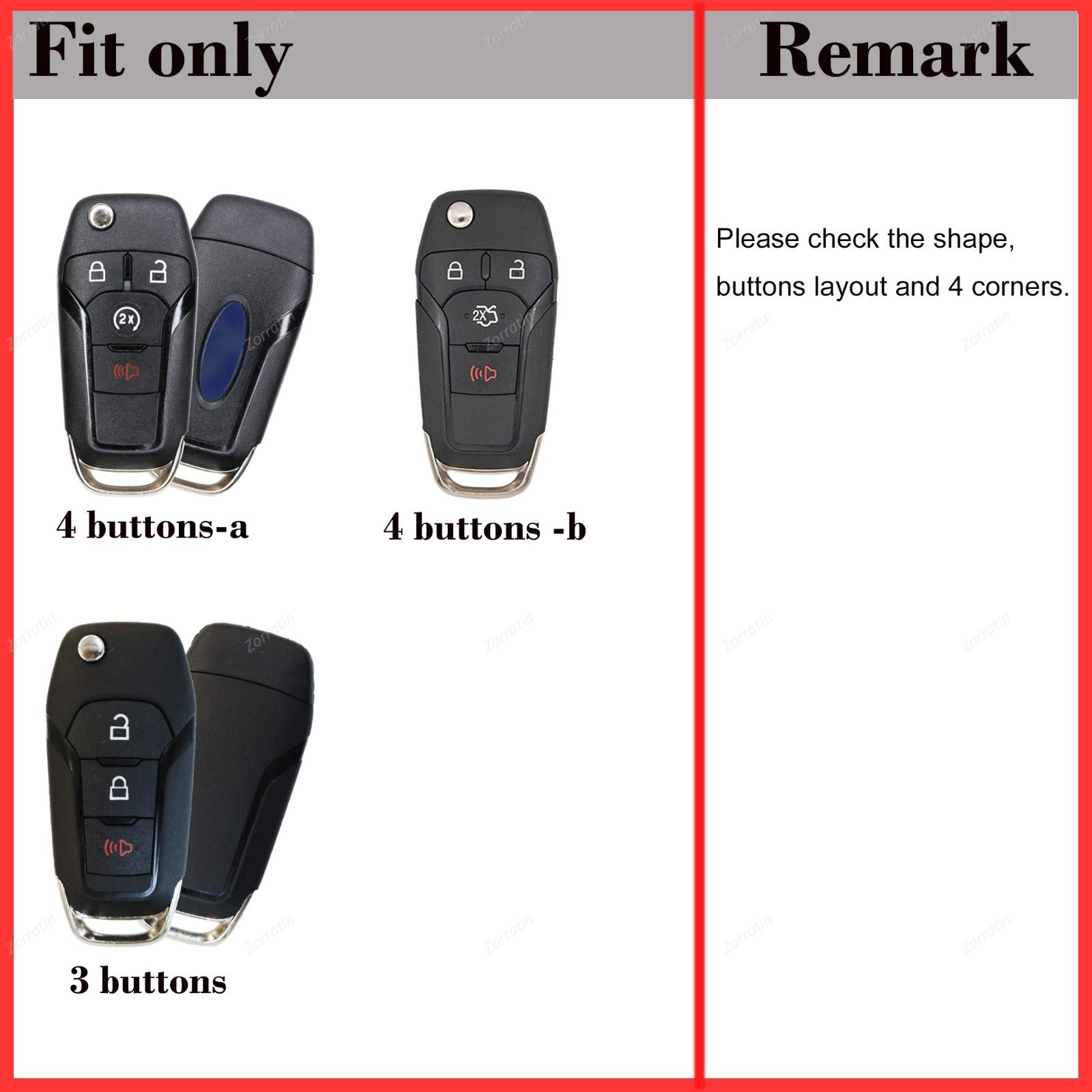 Silicone Key Fob Cover Remote Protector Compatible with Ford F150 F250 F350 F450 F550 Explorer Ranger Escape