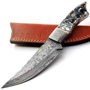 PAL 2000 HUNTING KNIVES KNI-9399 Handmade Damascus Steel Bowie Knife With Leather Sheath