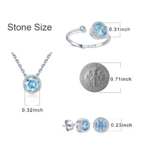 Presentski March Birthstone Rings for Women Sterling Silver CZ Blue Aquamarine Birthstone Adjustable Rings