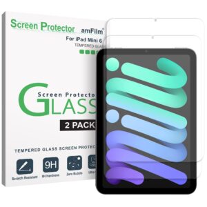 amfilm glass screen protector for ipad mini 6 (2021), 9h, apple pencil 2nd compatible, tempered glass, 2 pack