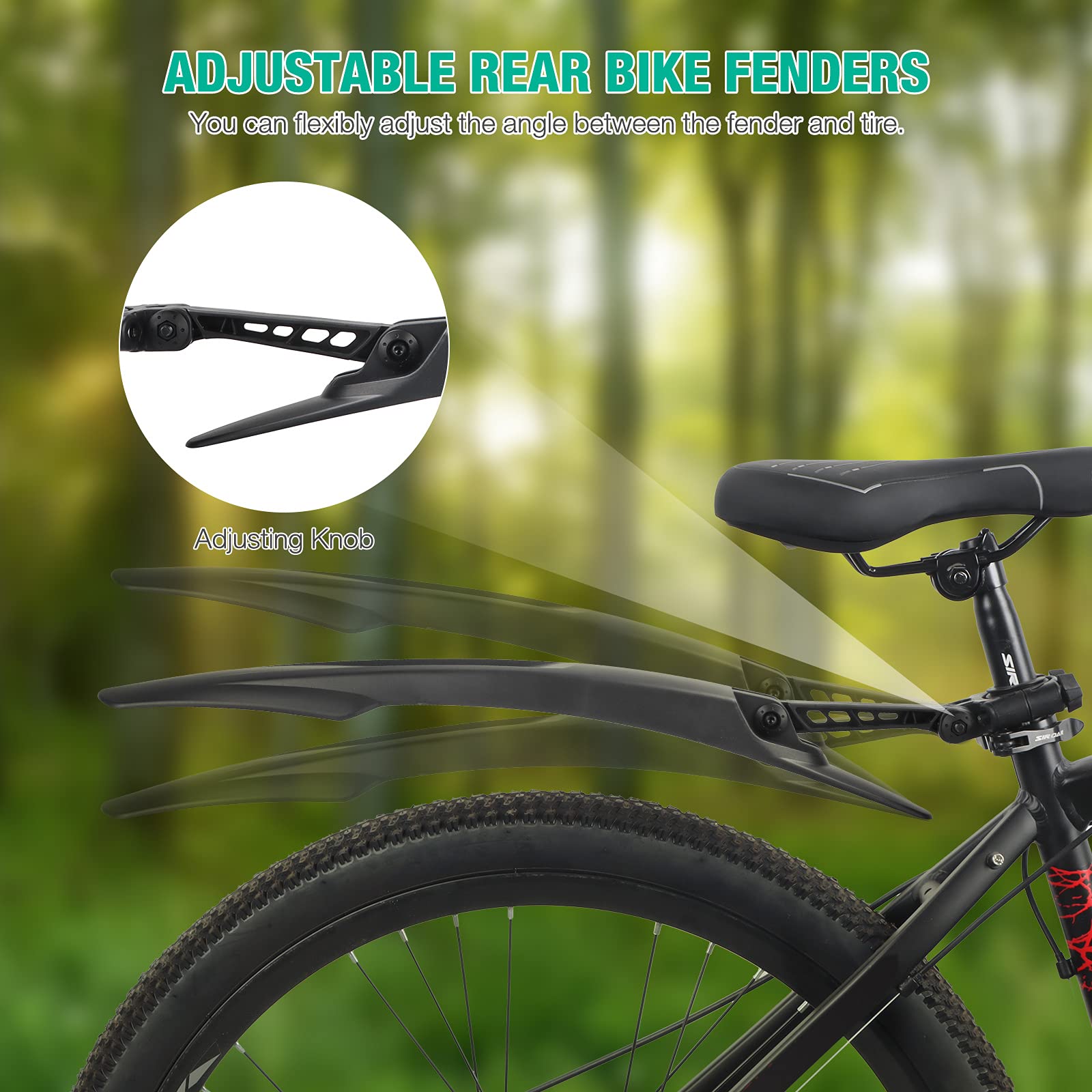 Rimore Bicycle Bike Fender Mudguard, Adjustable Mountainbike Bicycle Fenders for 26, 27.5, 29In Splash Guard Front Rear MTB Mud Guard Bicycle fender