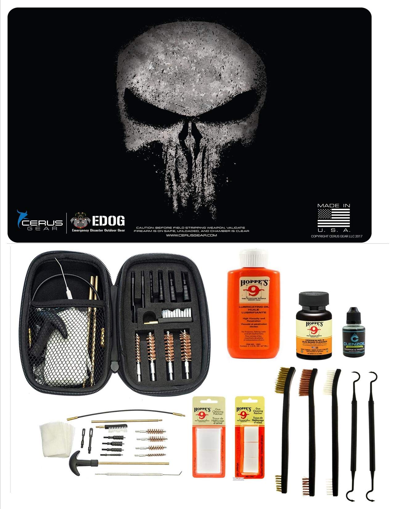 EDOG Range Warrior 27 Pc Gun Cleaning Kit -Featuring The Reaper Distressed Mat, Range Warrior Universal .22 9mm - .45 Kit & Tac Book Accessories Set