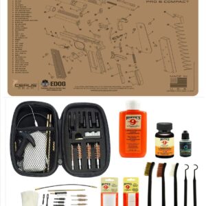 EDOG Range Warrior 27 Pc Gun Cleaning Kit - Compatible with Kimber 1911 Compact & Pro - Tan - Schematic (Exploded View) Mat, Range Warrior Universal .22 9mm - .45 Kit & Tac Book Accessories Set