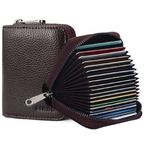 linno rfid 20 card slots credit card holder genuine leather small card case for women or men accordion wallet with zipper