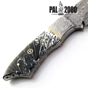 PAL 2000 HUNTING KNIVES KNI-9399 Handmade Damascus Steel Bowie Knife With Leather Sheath